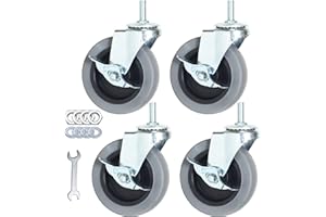 AOCHENLY Caster Wheels, Heavy Duty Casters Threaded Stem Casters No Noise Swivel Casters Set of 4 Locking Castor Wheels for Funiture, Workbench, Carts (4 Inch, American Size 1/2''-13×25mm)