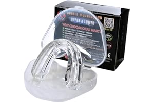 Oral Mart Braces Mouth Guard for Sports (Pure Clear) - Instant Fit (No Boil) Double (Upper & Lower) Mouthguard for Lacrosse, Hockey, Muay Thai, Football, MMA, Rugby, Karate, Boxing (with Case)