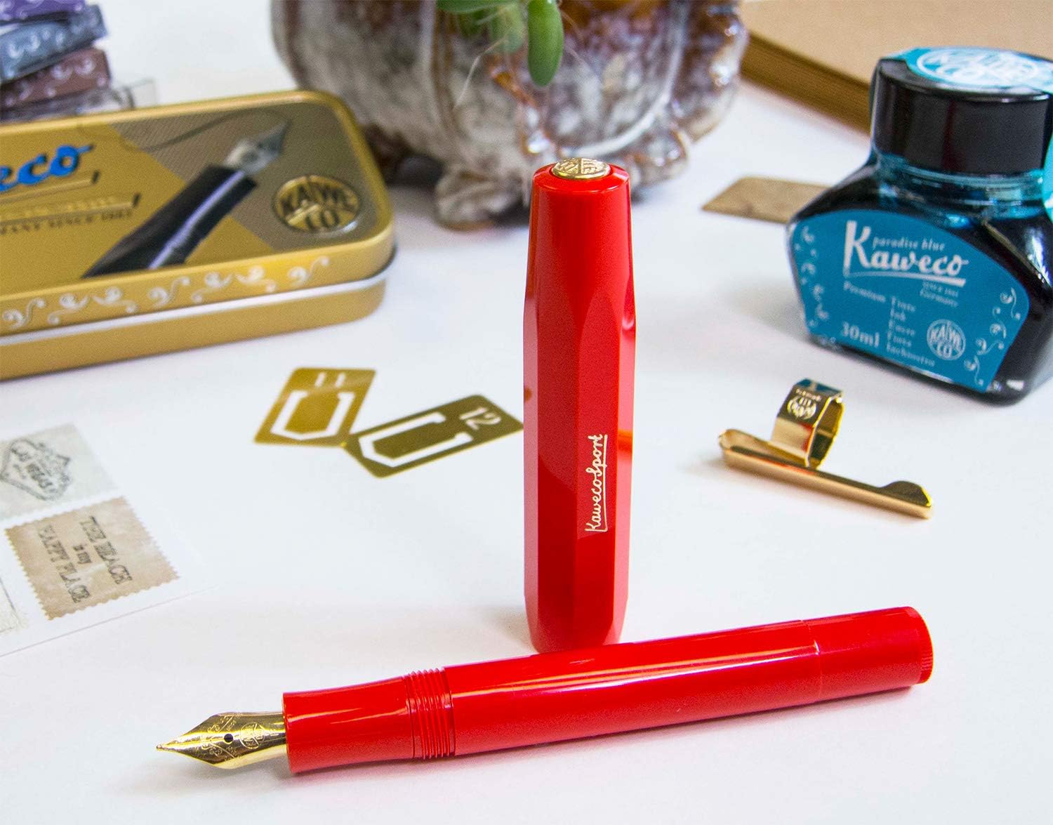 Kaweco CLASSIC SPORT Fountain Pen Red with Gold-Plated Steel Nib and Iridium Tip for Ink Cartridges I Sport Fountain Pen 13 cm I Nib: F (Fine) - Image 3