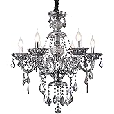 Uboxin 6-Light Modern Crystal Chandelier Lighting Smoky Gray Luxury Ceiling Light Fixture Hanging Crystal Chandelier for Dini