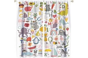 ZHANGWUQIANG123 Kids Alphabet Blackout Window Curtains, ABC Educational Learning Tool Baby Cartoon Animals Colorful Girls Boys Living Room Bedroom 21(W)*45(L) 2 Panels