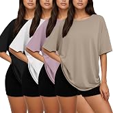 Siimcuzy 4 Pack Oversized Tshirts for Women Short Sleeves Workout Tops | Loose Fit, Crew Neck, Baggy, Summer, Casual, Gym, Plus Size, Plain, Tops, Fashion, Clothes, 2026