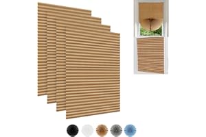 JLONG 4 Pack Cordless Blackout Pleated Paper Shades Temporary Window Blinds Light Filtering Pleated Fabric Shade Room Darkening Shades for Living Room Bathroom Kitchen Office, Easy to Install and Cut