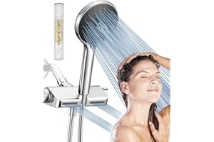 HOPOPRO 3-Way Filtered Shower Head with Handheld Combo, High Pressure Chrome Dual 2 in 1 Massage Shower Head and 4.9" Hand Held Shower Head with 79-Inch Stainless Steel Hose for Hard Water