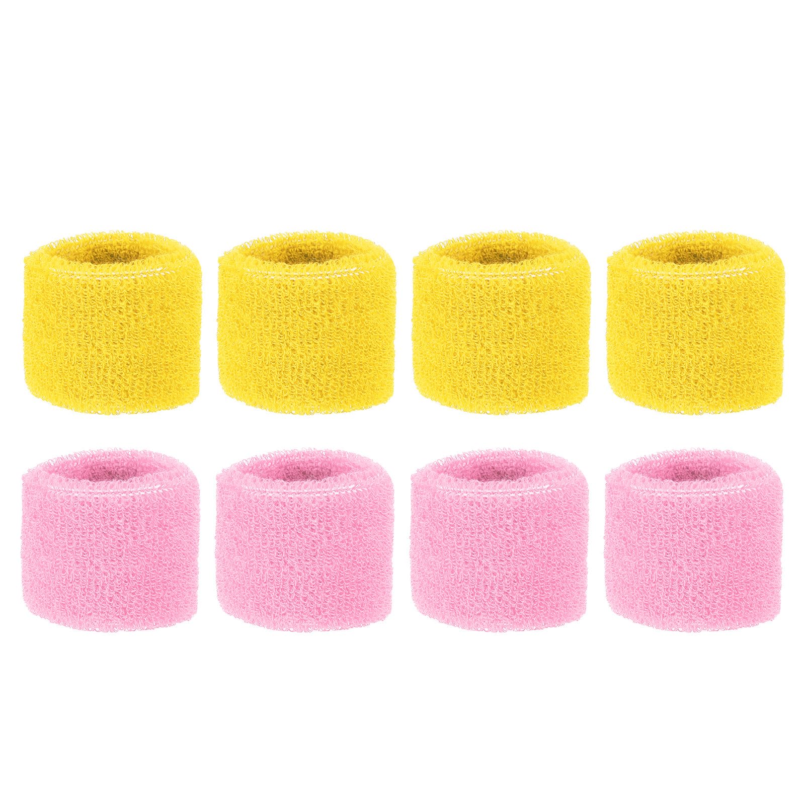 PATIKIL Sports Wristbands 8x5cm, 8 Pcs Wrist Sweatband Absorbent Cotton Terry Cloth Wrist Bands for Competitions Tennis Basketball Working Out Athletic Running, Yellow Pink
