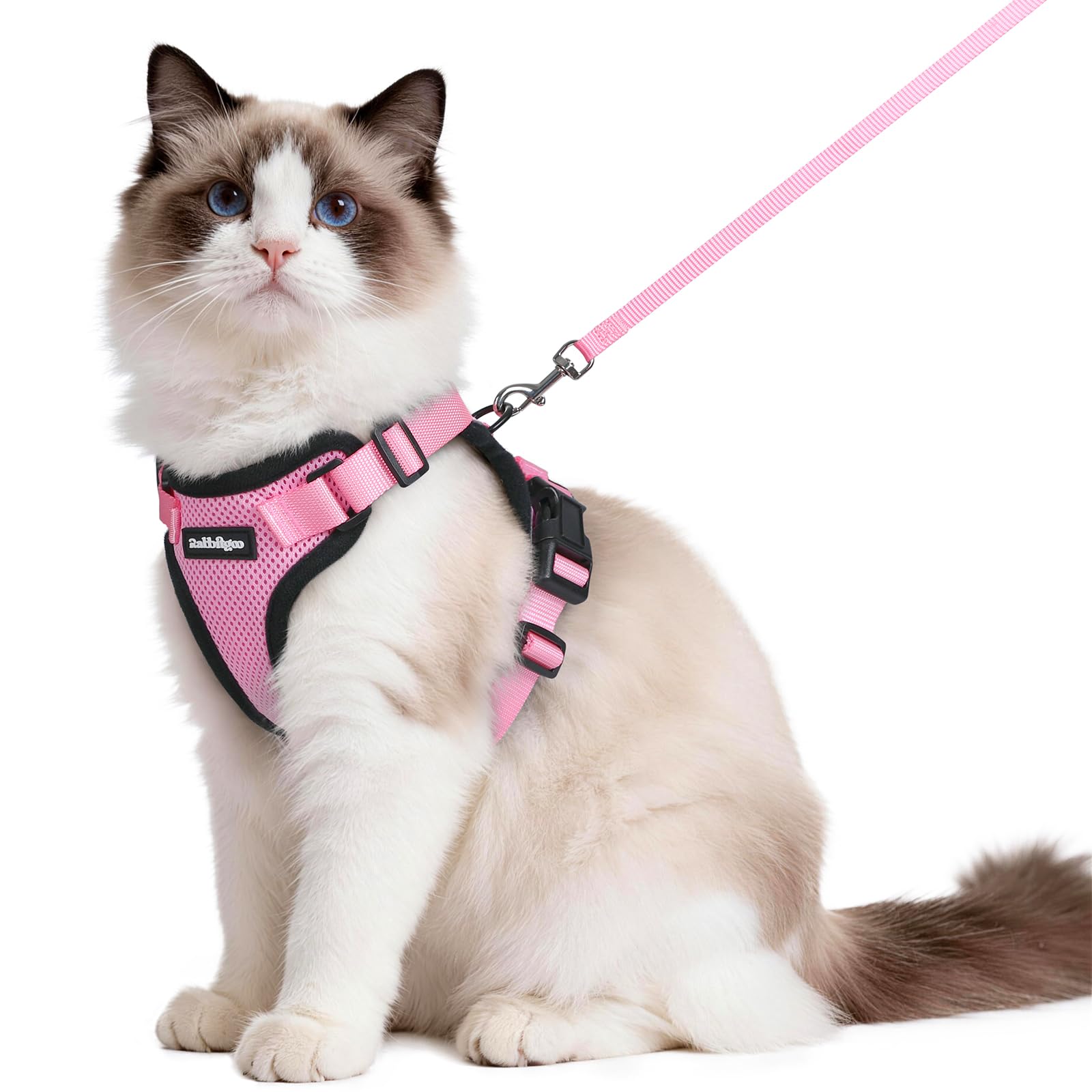 rabbitgoo Cat Harness and Lead Set, Adjustable Escape Proof Cat Lead for Walking, Reflective Kitten Harness Set, Soft and Comfortable for Medium to Large Cats, Pink, M