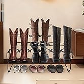 Stuffygreenus Cowboy Boot Rack 6 Pairs Horseshoe Boot Rack Cowboy Boots Storage Organizer Rustic Horseshoe Gifts Farmhouse Decor for Western Style Lovers Entryway Accessories