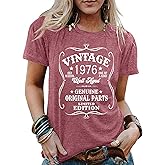 50th Birthday Gift for Women Vintage 1976 Shirts for Her Letter Print Retro BD Tops Casual Short Sleeve Tee