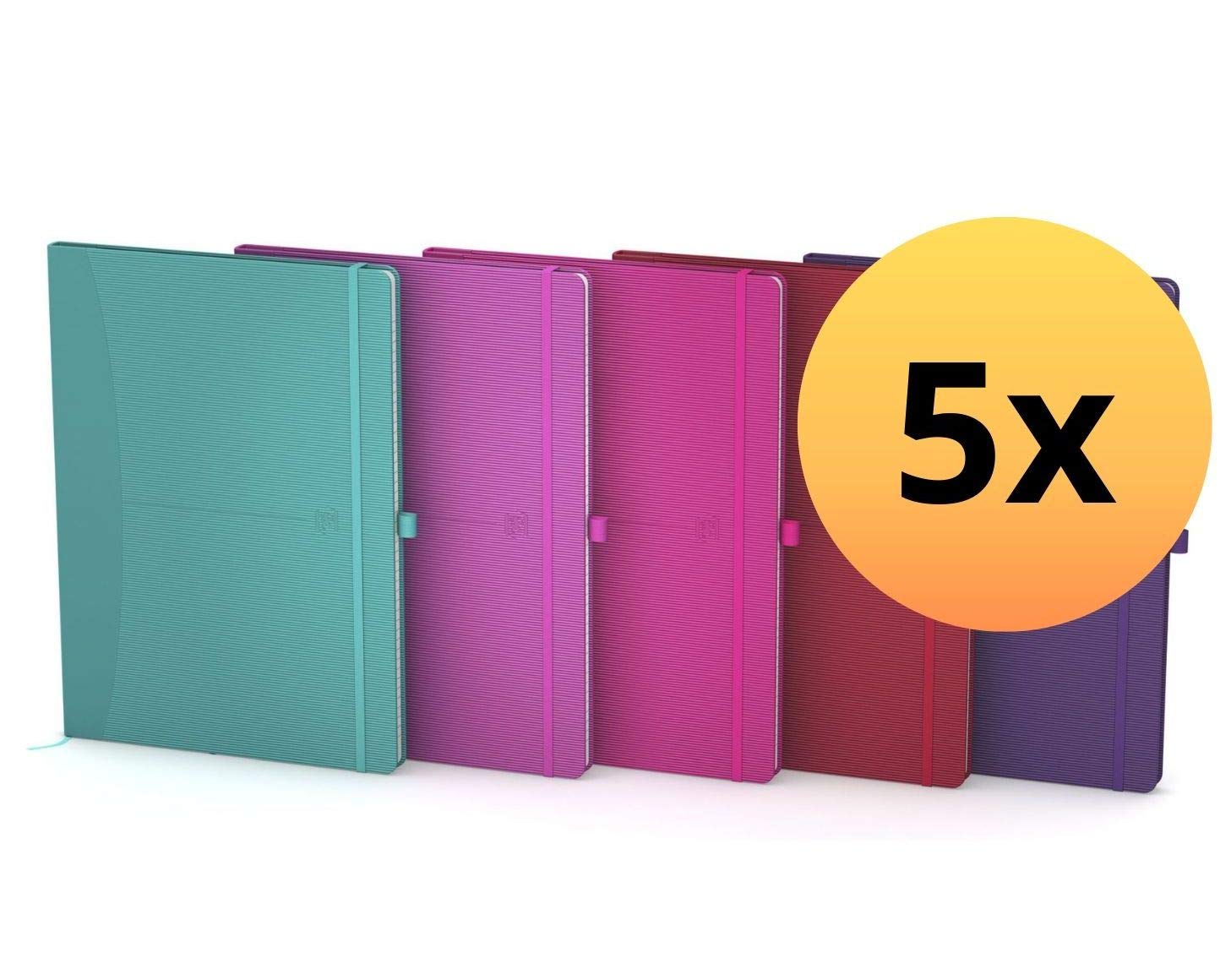Oxford Signature Notebook B5, Squared B5 5 Stück, leuchtende Farben