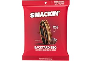 SMACKIN' Sunflower Seeds, Roasted Jumbo Small-Batch, American Made - Backyard BBQ. 4oz bags (12 Pack)