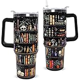 Nqhsionv Book Lovers Gifts 40oz Book Lover Tumbler Halloween Goth Skull Bookshelf Coffee Travel Mugs Christmas Insulated Cup Gifts for Women Readers,Reading,Bookish,Librarian
