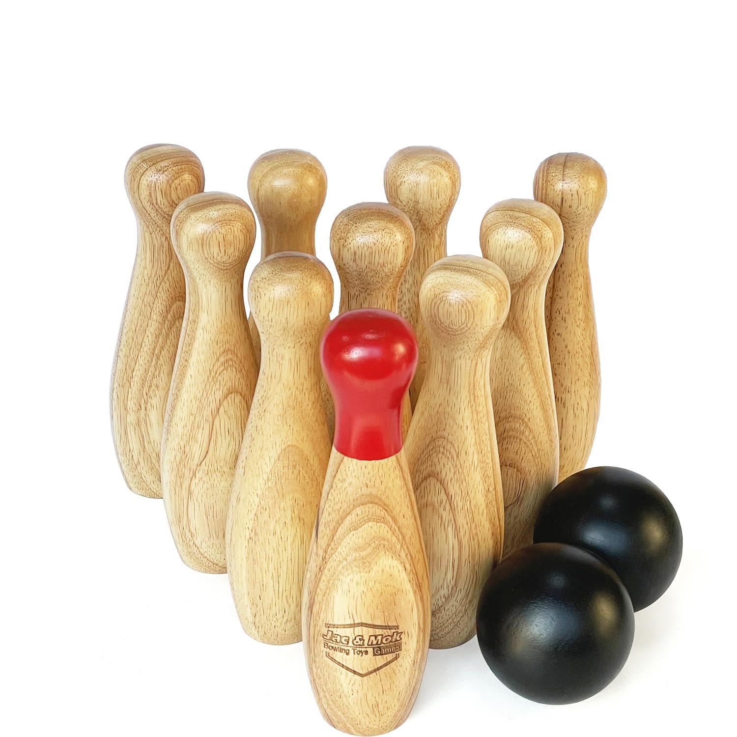 Wooden Game Set-Lawn Bowling and-Hardwood10 Pins & 2 Balls in a Carry Bag (20cm-High, natural)