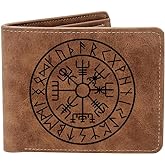 THTCSQ Vikings Gift,Leather Wallet for Men, Engraved Personalized Leather Wallet,Nordic Norse Amulet wallet,Warrior wallet Norse Gods Gifts (Vikings)