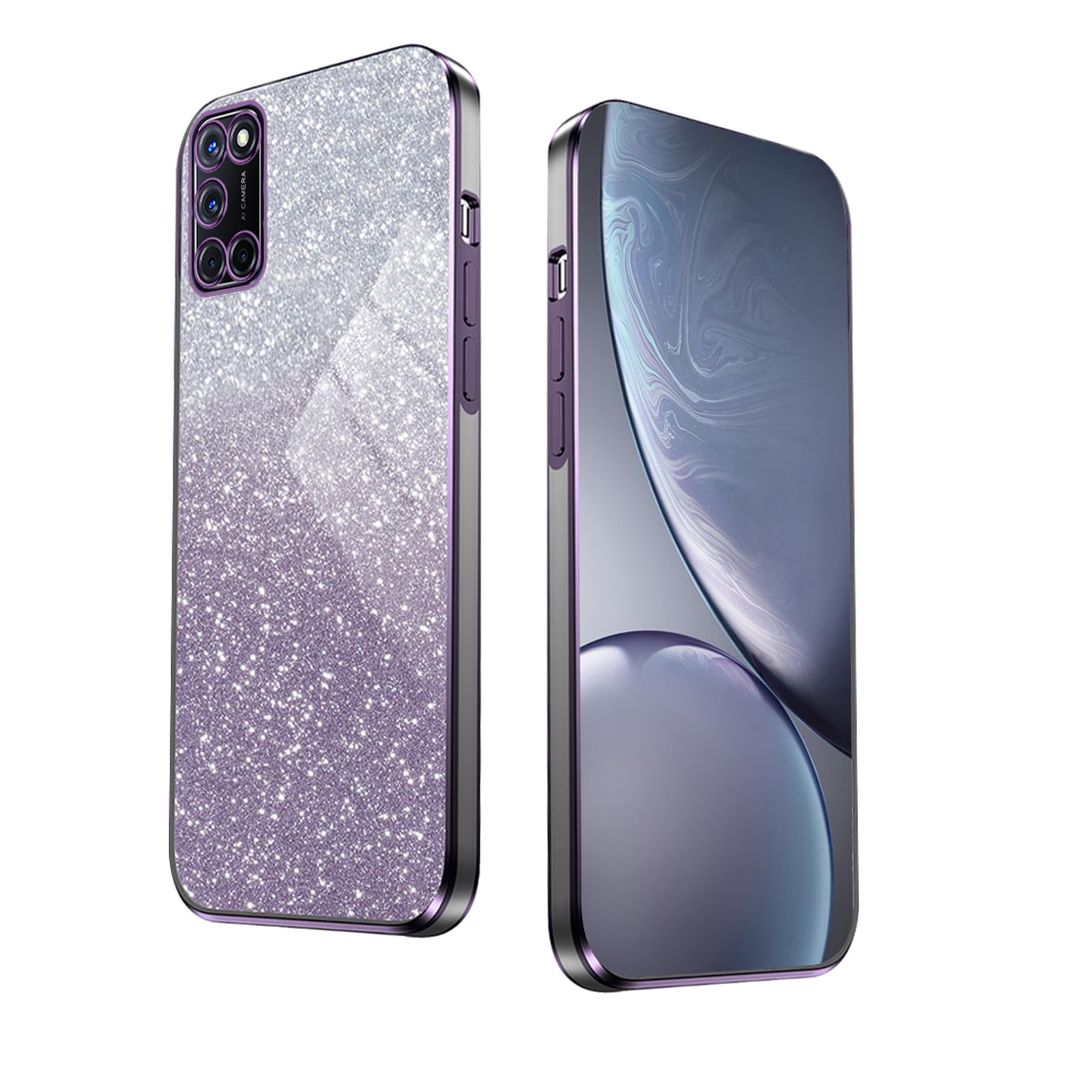 WBWONE Glitter Case for OPPO A52 / A72 / A92 Case, Electroplated Edge, Flexible Protection, Shockproof Soft Cover Shell with Glitter Stickers - Purple