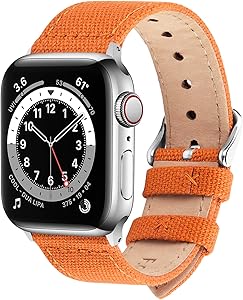 Fullmosa Compatible Apple Watch Band 38mm 40mm 42mm 44mm, 8 Colors Canvas Style for iWatch Strap Compatible with Apple Watch Series 4/5/6/SE (40mm) Series 3/2/1 (38mm),38mm 40mm Pumpkin Orange