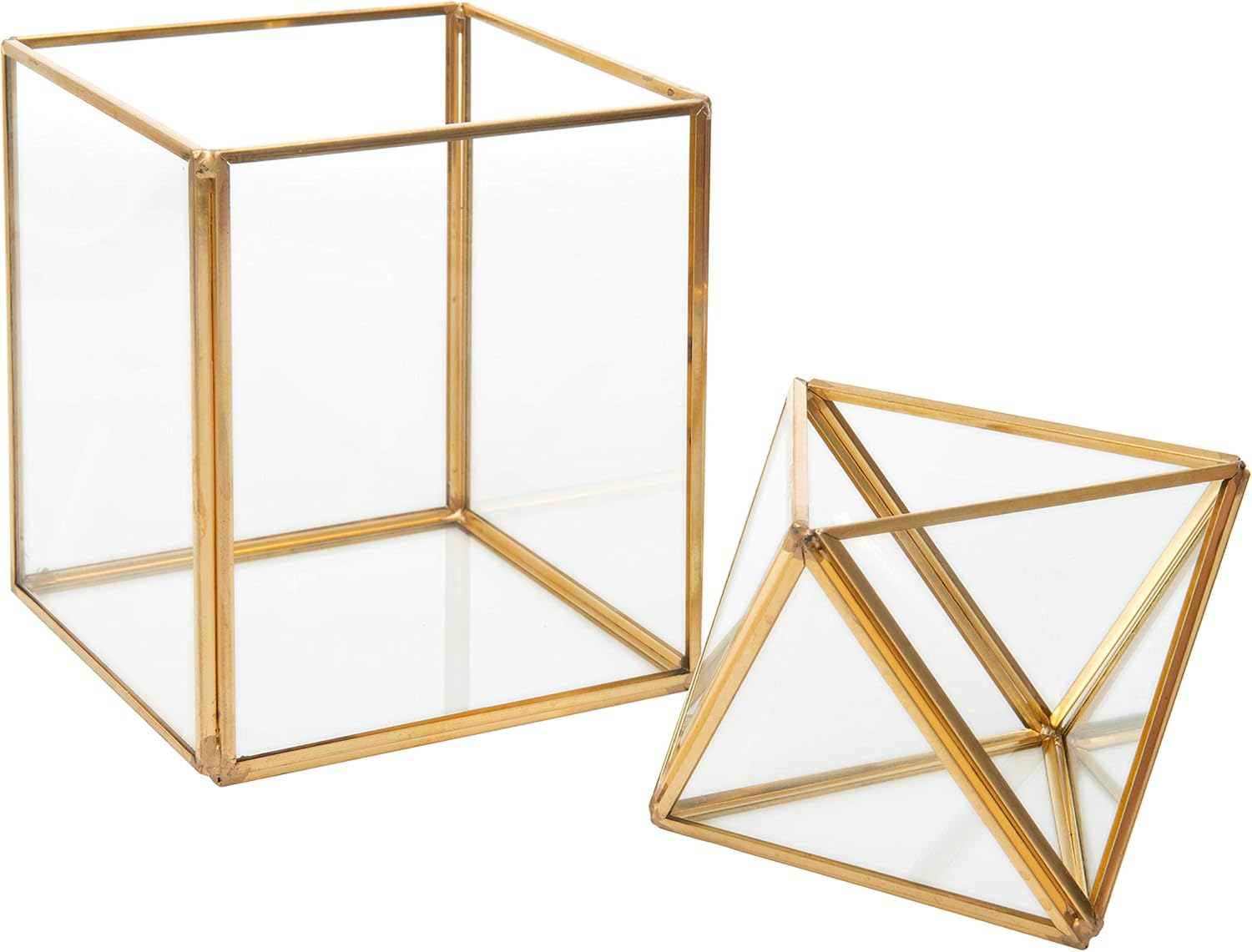 Kusso Glass Terrarium With Gold Metal Edges - Square Indoor Planter for Air Plants Succulents & Cactus, Geometric-Style - Image 3