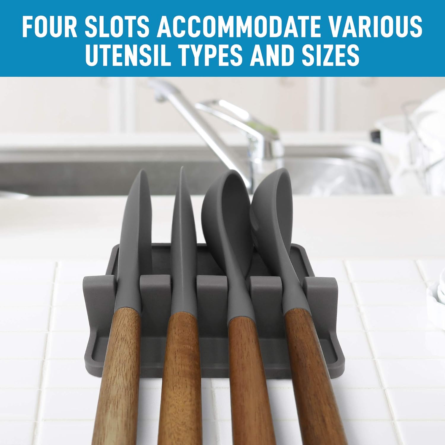 Silicone Utensil Rest with Drip Pad for Multiple Utensils, Heat-Resistant, BPA-Free Spoon Rest & Spoon Holder for Stove Top, Kitchen Utensil Holder for Spoons, Ladles, Tongs & More - by Zulay: Kitchen & Dining