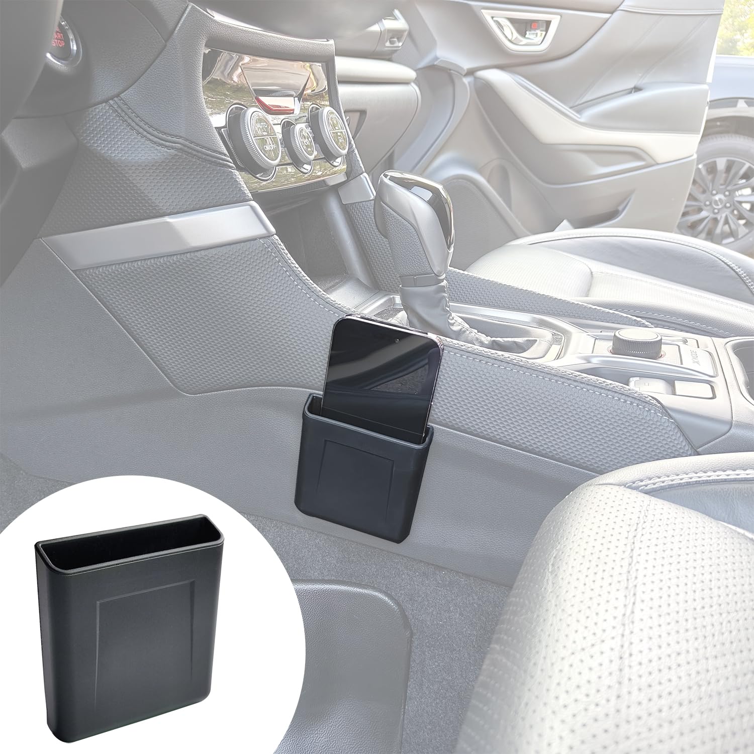 Photo 1 of TulinTulin Center Console Organizer Storage Box Cell Phone Pocket Silicone Hook Bag for Subaru forester SK 2019 2020 2021 2022 2023 2024, Black, 1PC