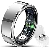 Hugrow Smart Ring for Men & Women, Fitness Tracker with Sleep/Step/Heart Rate/Calorie Counter, IP68 Waterproof Wearable Ring for iOS Android (Silver, 8)
