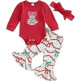 Ayalinggo Christmas Baby Girl Outfit My First Christmas Newborn Romper Shirt Onesie Bell Bottoms Pants Winter Baby Clothes