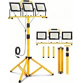 Jefedana 21000-Lumen LED Work Light with Stand for Job Site Garage | 3 Head Portable Tripod Worklight, 48"-72" Adjustable Height, IP66 Waterproof, 360&deg; Rotation, Ideal for Workshop, Construction