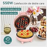 SNAILAR Mini Waffle Maker 550W Pink | Nonstick, Cool Touch, Ready Light view 2