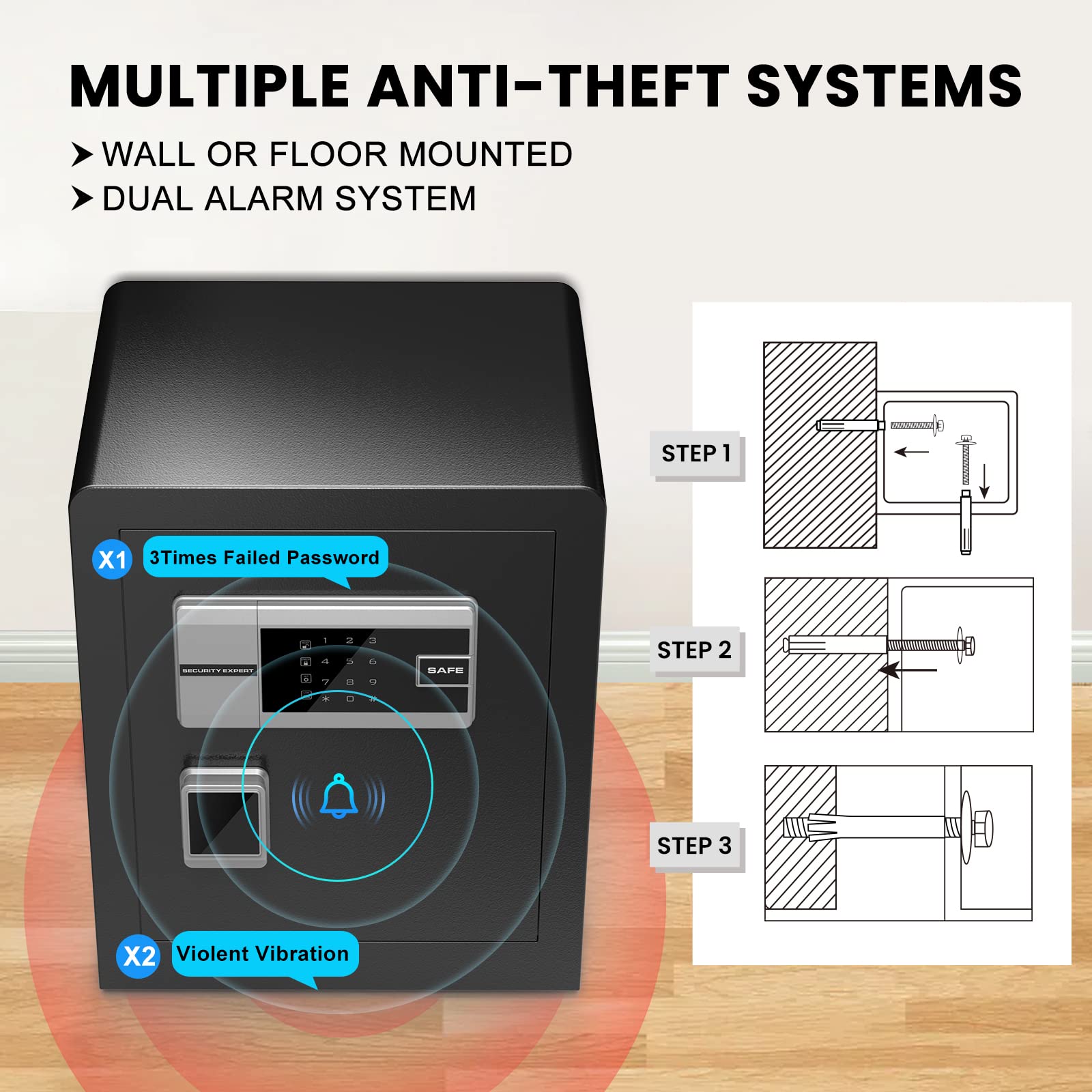Marcree Biometric Fingerprint Safe Box, 2.0 CUFT Fingerprint Security Safe Box with Combination Lock and Voice Prompt and Dual Warning and Private Inner Cabinet for Money Documents Valuables