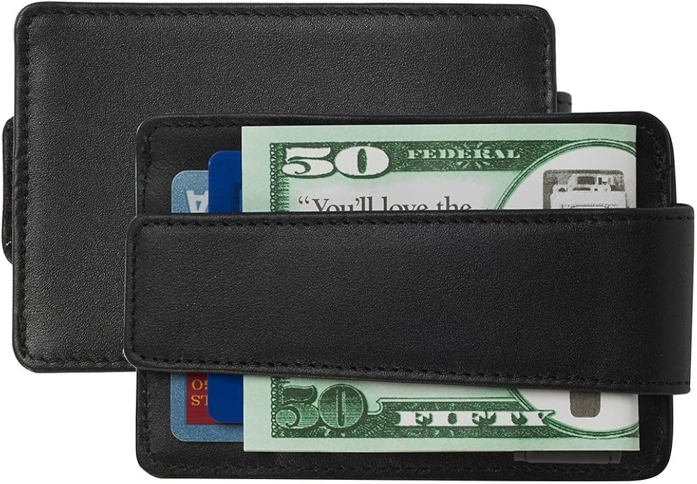 SG101 DeepPocket Leather Money Clip Wallet Black Top Grain Cowhide at