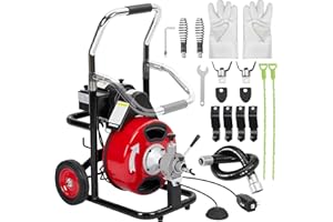 Joankaren Professional Electric Drain Cleaner Machine, 100ft x 3/8" Cable, 370W Motor, Auto-Feed Sewer Snake with 8 Cutters &