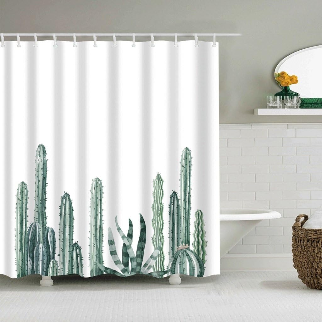 WTL Shower curtains Shower Curtain Cactus Beautiful Pattern Waterproof Quick Dry Environmental Protection Materials Metal Hang Hole ( Size : 180*200cm )