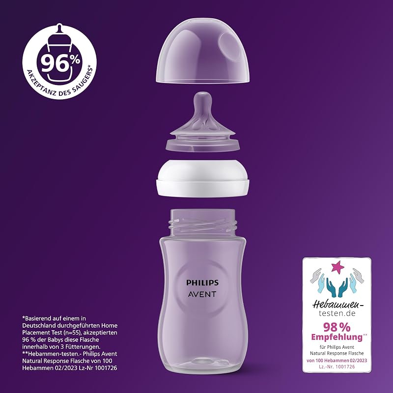 AVENT Natural Response Geschenkset für Babys: 2x Natural Response Flaschen 260 ml (ab 1 Monat), 4x ultra air Schnuller (0-6M) (Modell SCD837/13)