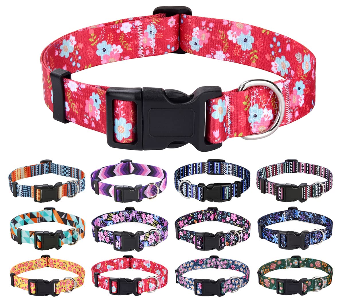 Mihqy Dog Collar for Largel Dogs, Cute Small Medium Large Dog Pet Collar, with Floral Patterns, Soft Adjustable for Boy Girl Female Male Puppy Dog Collar(Red Flower,L) — image 1
