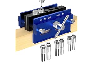 Beaiguna Self Centering Dowel Jig Kit, Drill Guide Jig Block for Straight Holes with 6PCS Drill Bushings, Premium Self Centering Doweling Jig Kit for Woodworking, Adjustable Width Biscuit Joiner Tool