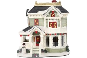 MUMTOP Ceramic Christmas Village Houses, 6.9 Inch LED Warm Lights Grandma's Lit House, Lighted Building for Holiday Xmas Tabl