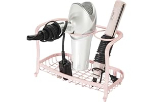 mDesign Metal Hair Care & Styling Tool Organizer Holder - 3 Sections - Bathroom Vanity Countertop Storage for Hair Dryer, Flat Irons, Curling Wands, Hair Straighteners - Light Pink/Blush