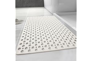 FEBHER Casa and Beyond Shower Mat, Non Slip Bath Mat and Shower Mat with Suction Cups and Drain Holes, Easy to Clean Soft Machine (White,20.9" x 20.9" (Rectangular))