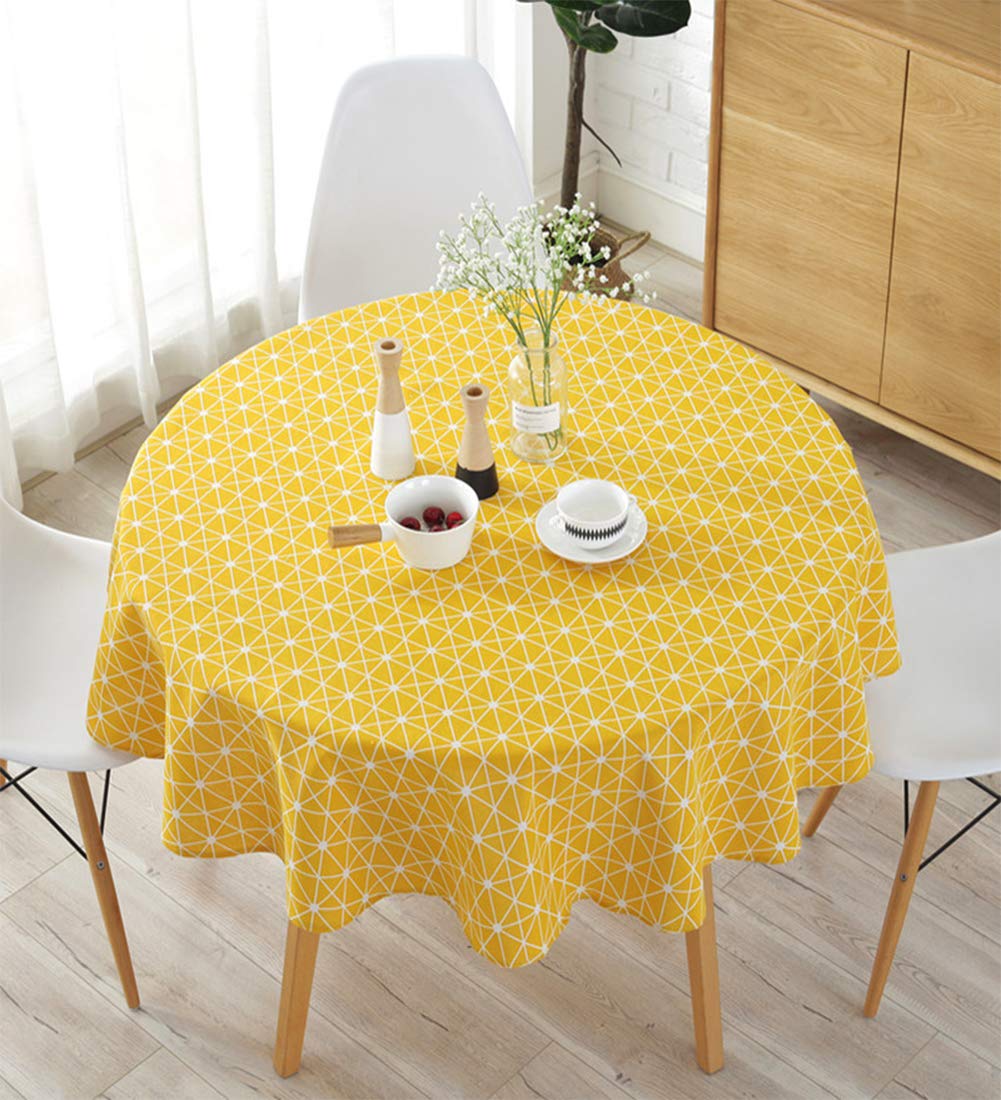Meiosuns Table Cloth, Rectangular Tablecloth, Cotton Linen, Simple Twill Tablecloth, Suitable for Home Kitchen Decoration, Various Sizes, Cotton, yellow, Durchmesser 150 cm