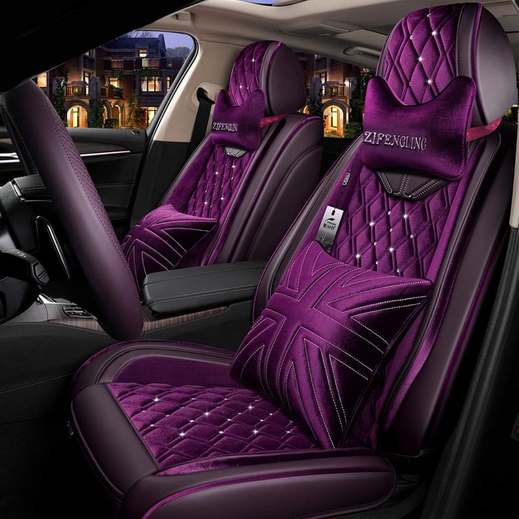 New Winter Car Seat Cover Fully Surrounded By Warm And Comfortable Short-hair Car Seat Cover 5-seat Car Universal (Color : Purple, Size : Deluxe)