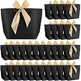 Jeyiour 36 Pack Wedding Favor Bags Black and Gold Gift Bags with Bow Handles Thank You Gift Paper Bag Bulk with Bow Ribbons 10.6 x 7.9 x 3.5 Inch for Guests Birthday Holiday Bridesmaid Celebration