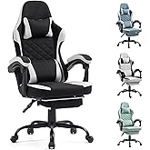Gaming Chair with Footrest for Adults - Ergonomic Gaming Chairs with Foot Rest - Big and Tall Computer Game Chair - Fabric Reclining Video Game Chairs with Spring Cushion - Black/Light Grey
