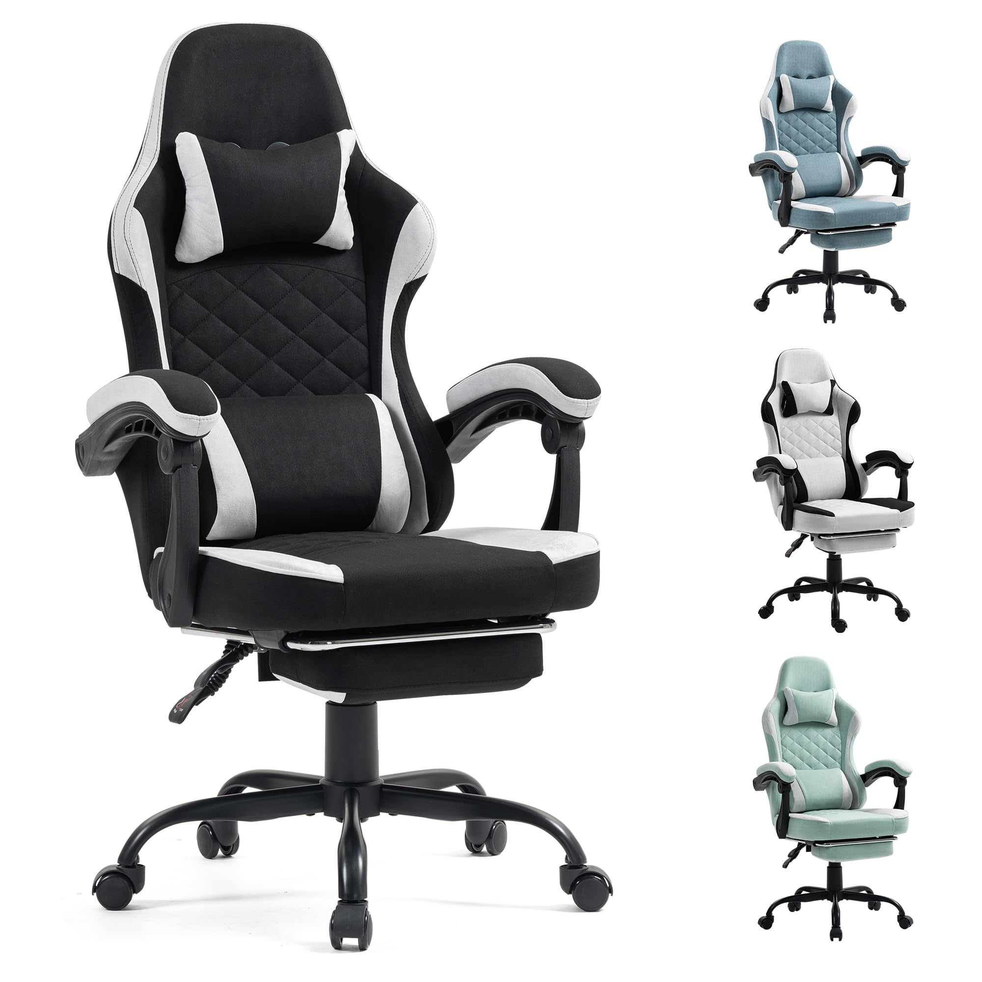 Photo 1 of **AS IS, FINAL SALE** Gaming Chair with Footrest for Adults - Ergonomic Gaming Chairs with Foot Rest - Big and Tall Computer Game Chair - Fabric Reclining Video Game Chairs with Spring Cushion - Black/Light GreyLPNNA63HDJ8KQ