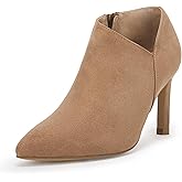 Coutgo Womens Pointed Toe V Cut Ankle Boots Kitten Heel Side Zip Office Booties