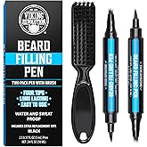 Viking Revolution Beard Pencil Filler Pen - Black - 2 Pack | Waterproof &amp; Long-Lasting Formula - Includes Beard Filling Pen &amp; Blend Brush - Easily Fills Patchy Spots for a Full Look