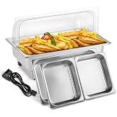 ROVSUN Electric 9 QT Stainless Steel Chafing Dish Buffet Set, NSF Roll Top Catering Chafer Server Food Warmer with Full Size &amp; 2 Detachable Food Pans,Transparent PC Lid for Party Wedding Banquet