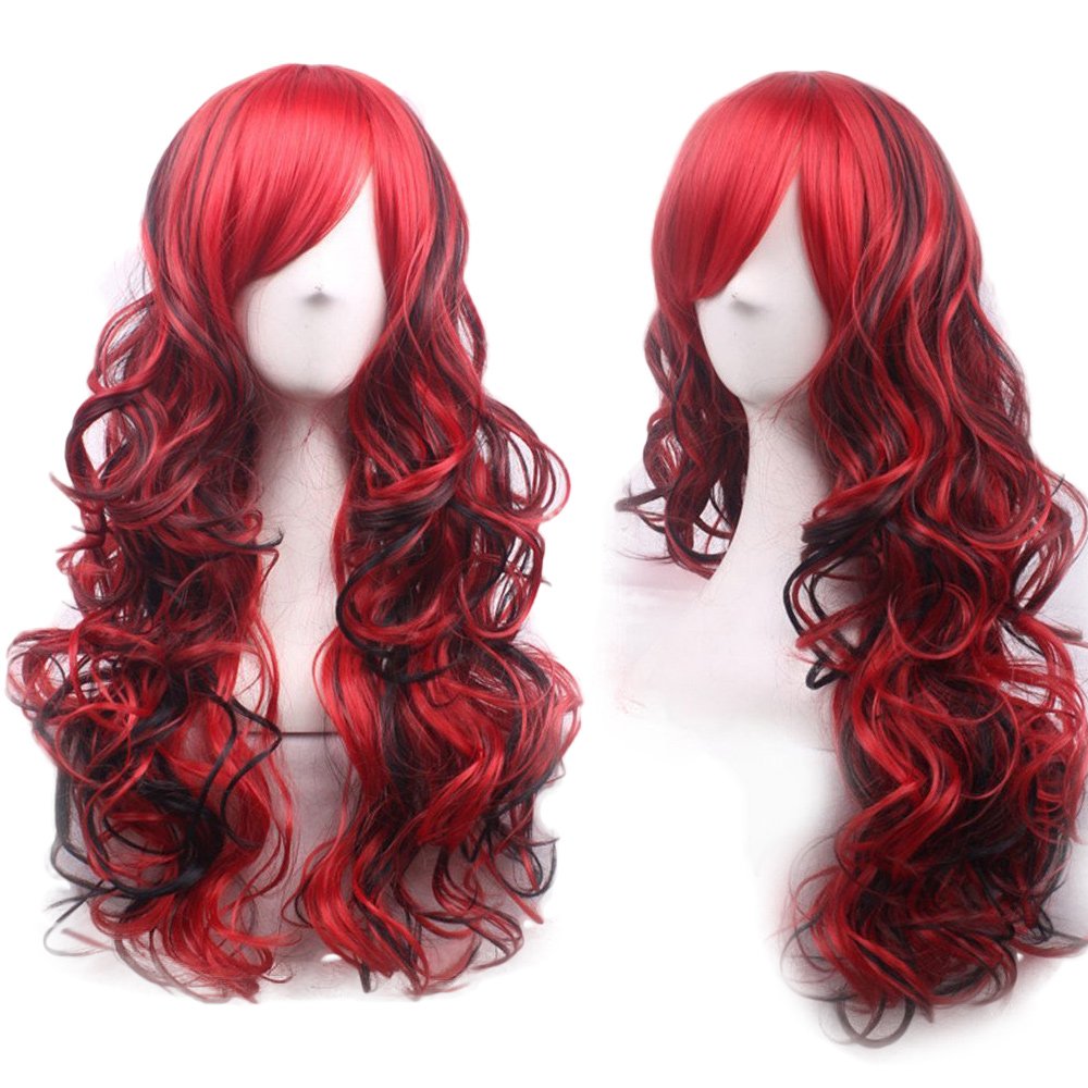 Netgo Anime Cosplay Wigs Red and Black for Women with