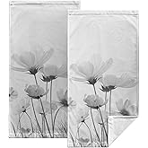Kwlegh Gray Daisy Hand Towels for Bathroom Set of 2 Retro Black White Art Painting Vintage Floral Kitchen Towels Summer Grey Flower Soft Absorbent Guest Towel Fingertip Dish Tea Towel for Bath Decor