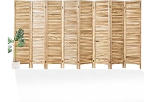 SVIMI Room Partitions and Dividers, Temporary Wall with Double Hinges, 5.6 Ft Tall Folding Louver Wood Screen for Home Office Bedroom Hotel Decoration (8 Panels, Wood Color)