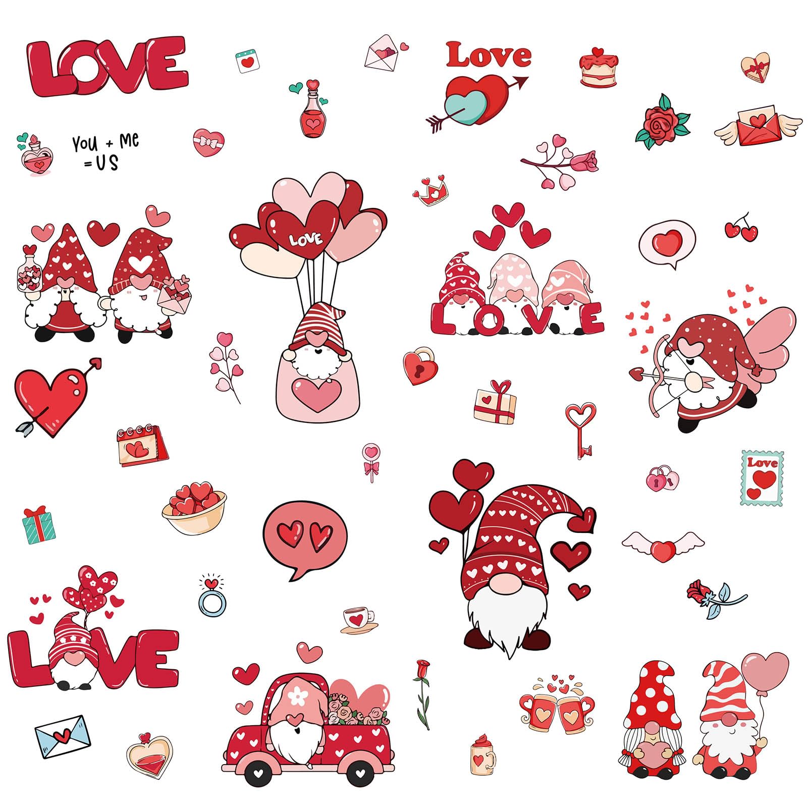 CRASPIRE 8 Sheets Valentine's Day Window Stickers Love Heart Gnome Pink Balloon Stickers Window Clings Wall Decor Decals for Fridge Bedroom Living Room Kitchen Store Showcase Wall Decorations