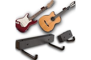 RAWROCK Angled Guitar Hanger Wall Display - Horizontally Hang Guitar, Ukulele, Bass, Electric Guitar, Banjo Slanted (Raven Black)