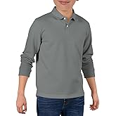 Haloumoning Boys Long Sleeve Pique Polo Shirts Kids School Uniform Shirt 5-14 Years